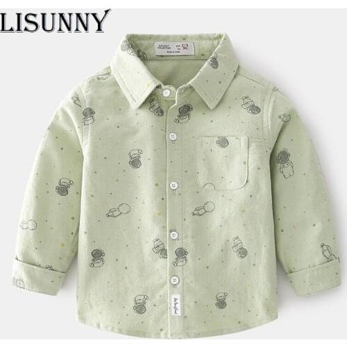 2021 New Autumn Spring Cotton Dot Cartoon Print Baby Boys Shirt 1-6T Fall Childrens Tops Toddler Shirts Kids Blouse Clothes