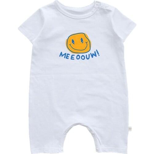 Infant Baby Boy Girls Short Sleeve Summer Clothes One-Piece Cotton Romper Twins Baby Clothing Cute Smiley Face Pattern Outfit