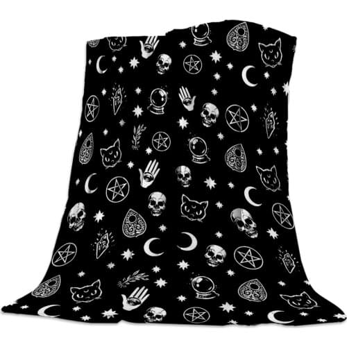 Halloween Witch Skull Moon Divination Blanket Bed Cover Flannel Fleece Throws Travel Cover Wrap Durable Soft Warm Home Blankets