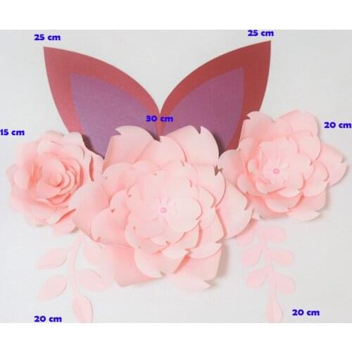 DIY Giant Paper Flowers Artificial Rose Fleurs Backdrops 3pcs+2 Leave+2 Ears For Wedding Decorations Baby Nursery Video Tutorial