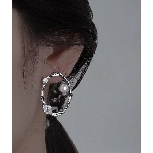 KISSLOVE New Irregular Geometric Earring For Women Pearl Zrcon Stud Earrings Fashion Jewelry Wedding Accessories