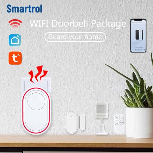 Tuya WIFI Smart Home Doorbell Alarm System Wireless Door Bell Burglar Alarm Kits APP Control Remote Montion Sensor Door Detector