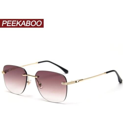 Peekaboo rimless square frame sunglasses for women uv400 gradient tinted sun glasses for men frameless high quality metal
