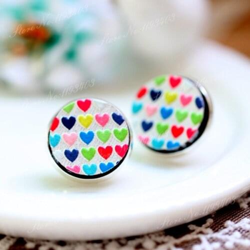 Unique 3D Heart Embossed 16mm Round Coloured Drawing pattern Laser Cut wood Cabochon DIY for Rings, Earring,Brooch,Necklace