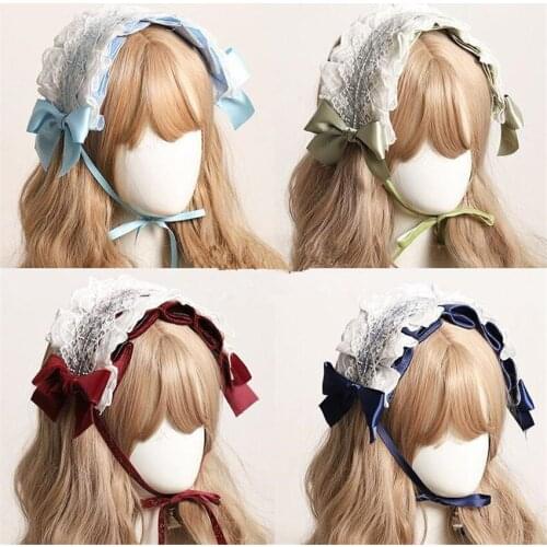 Lolita Princess Handmade Lace Bowknot Headband Girl Maid Cosplay Hair Band Headdress B1700