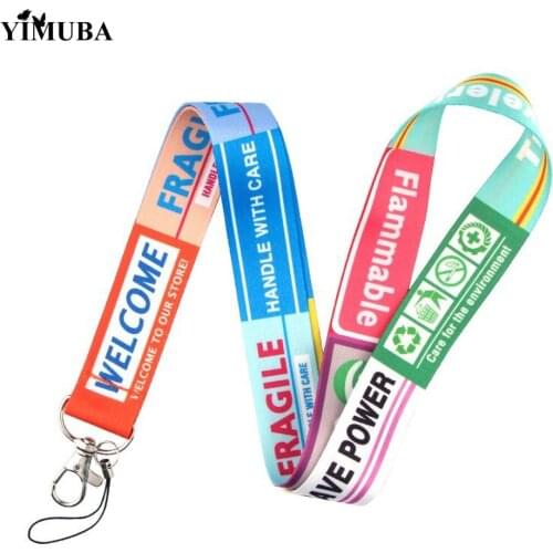 YIMUBA Bright Color Warning Sign Lanyards Keychain Mobile Phone Straps ID Card Pass Gym Badge Holder Ribbon Hang Rope Key Chain