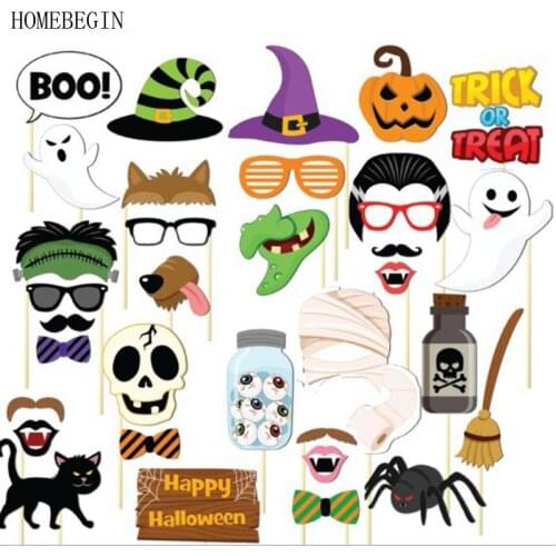 HOMEBEGIN 37pcs Halloween Funny DIY Photo Booth Props Costume Props Paperboard Evil Ghost Glasses Moustache Party Decor Supplies