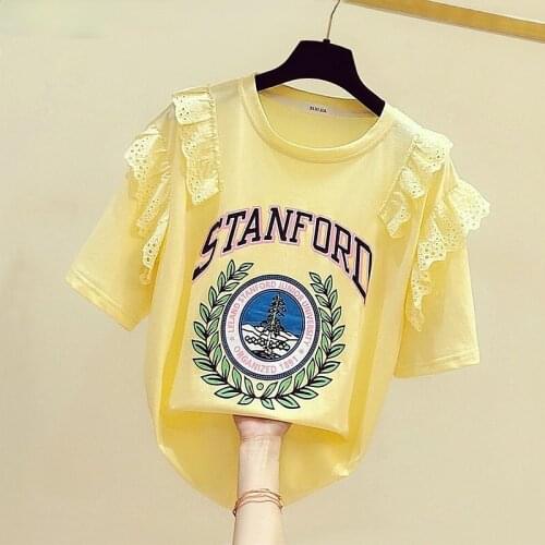 Short Sleeve Women Kawaii Clothes Yellow Summer Tops Woman T-shirts Printed Letter White Korean Fashion Tee Shirt Casual 2021