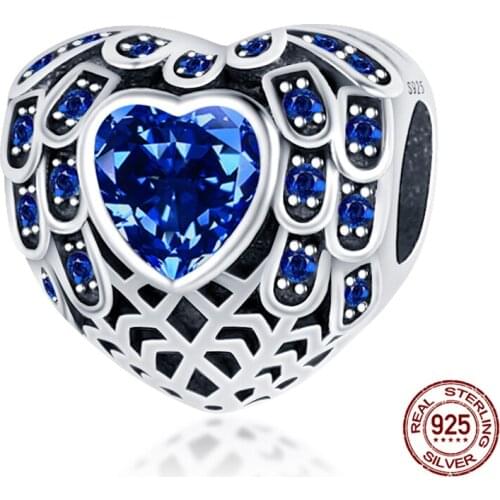 100% Real 925 Sterling Silver Blue Zircon Heart Beads Fit Original 3mm Bracelet&Bangle For Women Birthday Fashion Jewelry Gift
