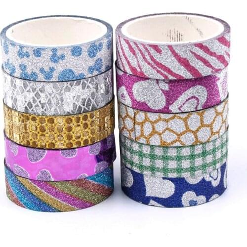 10Pcs Glitter Washi Tape Set Japanese Stationery Scrapbooking Decorative Tapes Adhesive Stickers Cute Craft Decorations