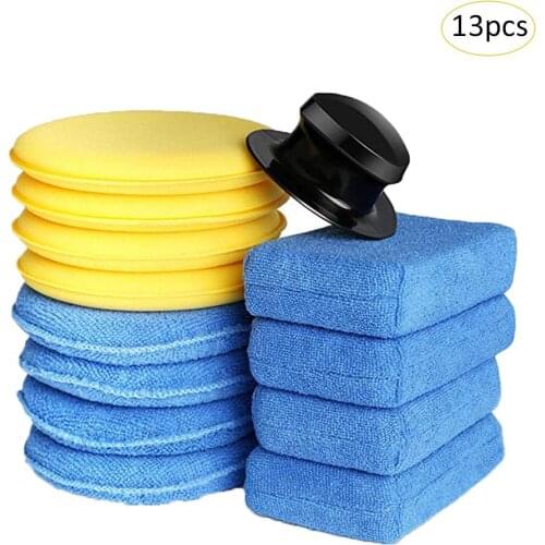 13 PCS Car Wax Sponge 5 Inch Soft Microfiber Manual Applicator Pad Polishing Sponge With Pocket For Apply Remove Wax Auto Care