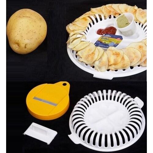 3PCS Kitchen DIY Slicer Microwave Oven Fat Free Potato Chips Maker Set Kitchen Bakeware Tool Baking Dishes & Pans Chips Rack