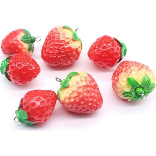 4pcs Kawaii Resin Strawberry Earring Charms Diy Pendant Findings 3D Crafts Necklace Bag Keychain Decoration Jewlery Charms Make