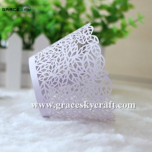 50pcs Hollow leaves Laser Cut violet Birthday pearlescent wedding Cupcake Wrappers Baking Cake Liner Party Cupcake accessory