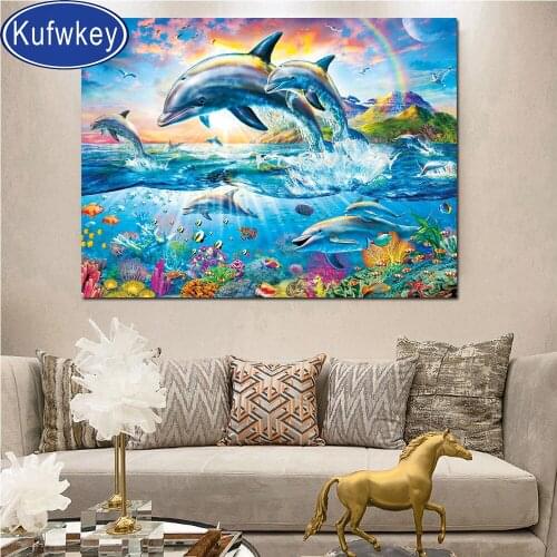 Ocean animals Dolphins Diamond Painting full square round resin drill,5d diy Embroidery cross stitch kit diamond mosaic fish