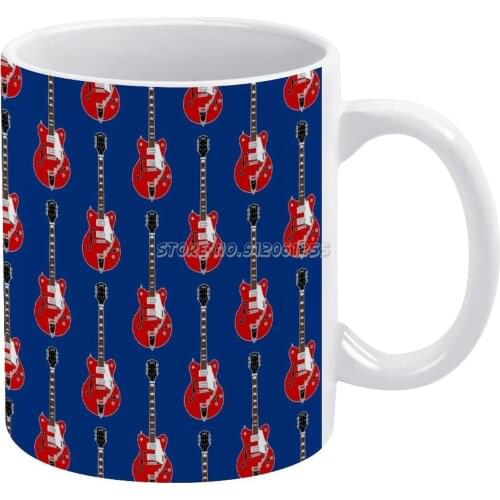 Instuments Silhouettes White Mug Coffee Mug Afternoon Tea Christmas Cups Ceramic Mug 330ml for Coffee Guitar Tuning String Count