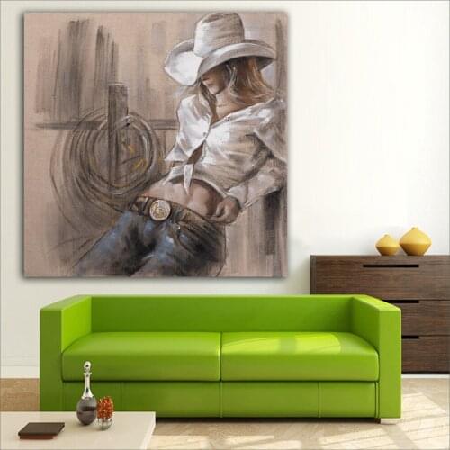 Large size Printing Oil Painting Abstract 11 cowboy girl wall art canvas prints pictures for living room and bedroom No Frame
