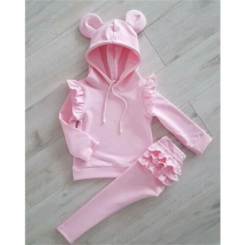 UK Infant Girl Baby Newborn Pink Hooded Tops Shirt Pants 2Pcs Outfit Clothes Set