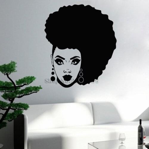 Afro Black Lady Hairstyle Wall Decal Beauty Salon Woman Hair Wall Stickers Handmade Vinyl Sticker DIY Home Decor Wallpaper LC486