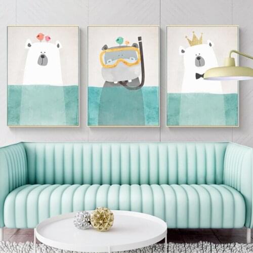 Child Room Decor Cartoon Bear Posters and Prints for Bedroom 3 Pieces Canvas Painting for Interior Frameless Picture