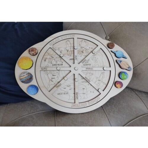 Montessori Wooden Toys Solar System Jigsaw Puzzle Wood Jigsaw Earth Sun Stars Astornomy IQ Game Creative Children Toy For Kids P