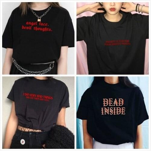 Dead Inside Letter Printed T Shirt Society Seriously Tees Aesthetic Clothing Grunge Goth Graphic T-shirts Tumblr Clothing