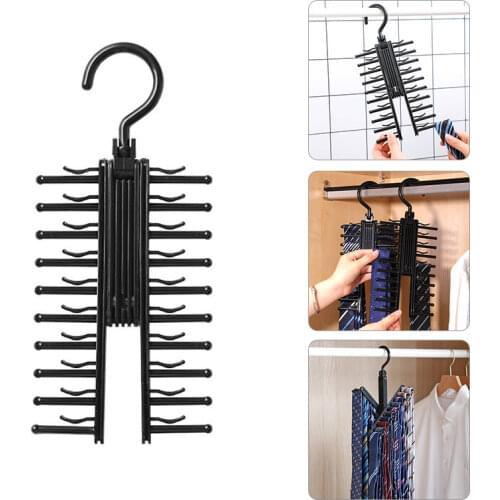 Tie Rack Belt Scarf Neckties Hanger Holder Adjustable 360 Degree Rotating 20 Rows Bra Clothing Hook Closet Wardrobe Organization