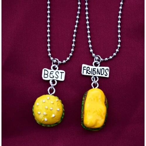 Simulation Hamburger Food bff Pendant Necklace Children Best Friends Couple Glass Wish Bottle Friendship Jewelry Birthday Gift