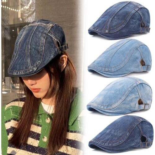 Cowboy Outdoor Adjustable Beret Hat Spring Summer Denim Beret Caps Bones Flat Sun Cap For Cowboy Jeans Hats For Women Men