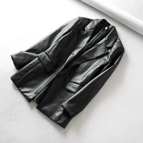 New Loose PU Faux Leather Jacket Women Classic Moto Biker Jacket Spring Autumn Lady Basic Coat Brand Leather Blazers Outerwear