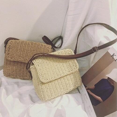 2021 Summer Straw Bag For Women Rattan Crossbody Ladies Knitted Square Flap Shoulder Bag Female Travel Beach Bags Shopping Bag