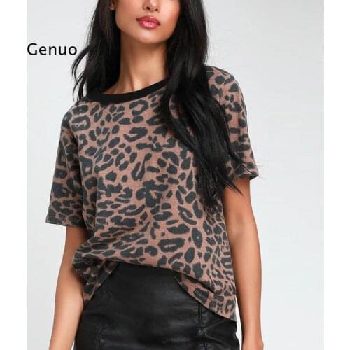 Summer Women Leopard t Shirt o Neck Fashion Female Tshirt Short Sleeve Loose Home Ladies Tee Tops Mujer