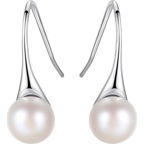 MetJakt S925 Sterling Silver 8-8.5mm Pearl Fashion All-match Elegant Womens Ear Pendant