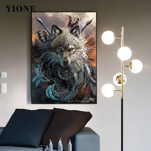 Mythical Animal Canvas Art Posters and Prints Retro Abstract Wolf Owl Bird Wall Picture Decoration Painting for Bedroom Aisle