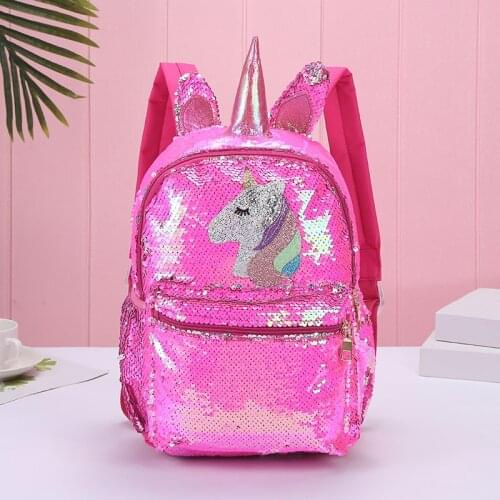 Girls Cute Laser Leather Mini Backpack For Women Sequins Unicorn Mochila Girls Travel Back Bags Silver Fashion School Backpack
