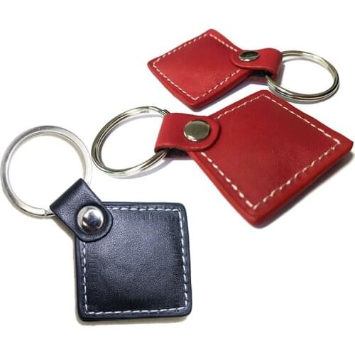 Mini RFID Leather Tag Proximity 13.56MHz Writable F08 IC Chip Keychain Key Fob Door Access Control Smart Card with Metal Ring