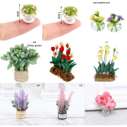 Mini Cute Green Plant Pot , Flower,Vase Simulation Potted Plants 1:12 Dollhouse Miniature Doll House Furniture Home Decoration