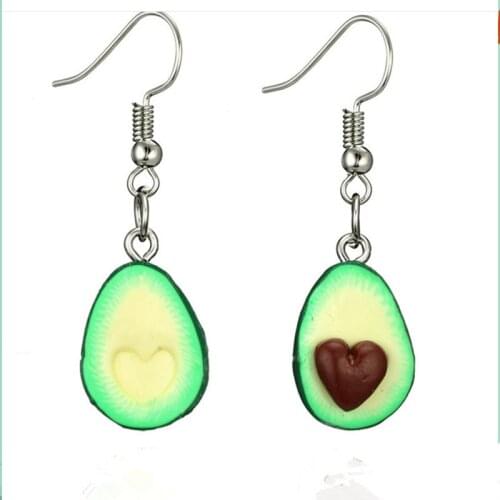 Fashion handmade cartoon fruit earrings three-dimensional environmental clay earrings heart-shaped avocado earrings hanging jewe