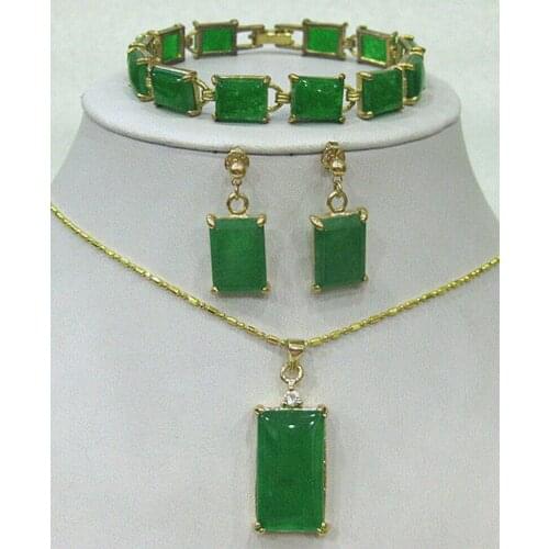 Fashion Green Jade bracelet /earrings /Necklace Pendant Jewelry Set AAA