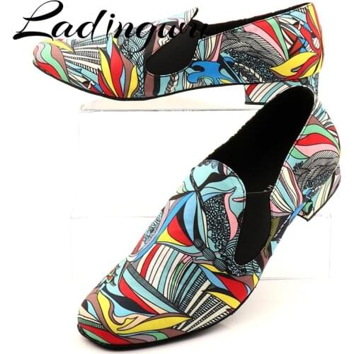 Ladingwu Men Sneakers Ballroom Dance Shoes Professional Latin Dance Shoes Mens Denim Doodle Social Ballroom Dance Shoes