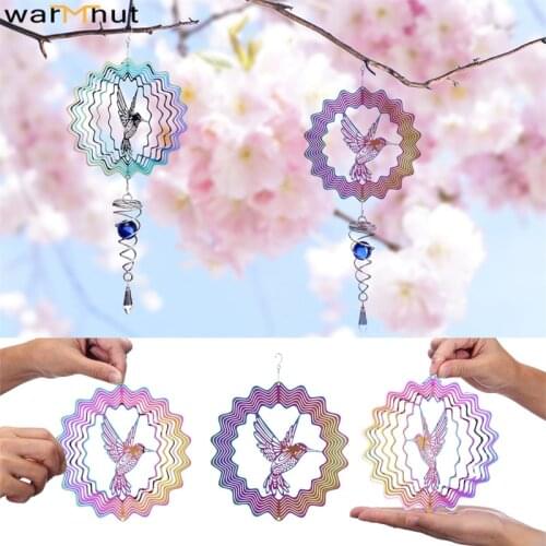WarmHut Hummingbird Wind Chimes Stainless Steel 3D Rainbow Wind Chime 15cm Wind Spinner Windchime Garden Hanging Ornaments Decor