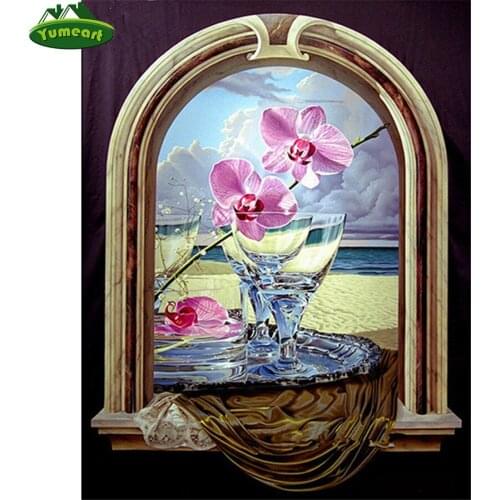 5D DIY Diamond Painting Orchid Flower Window Diamond Embroidery Full,square,Drill Resin 3d Cross Stitch,Mosaic Bead Pictures Kit