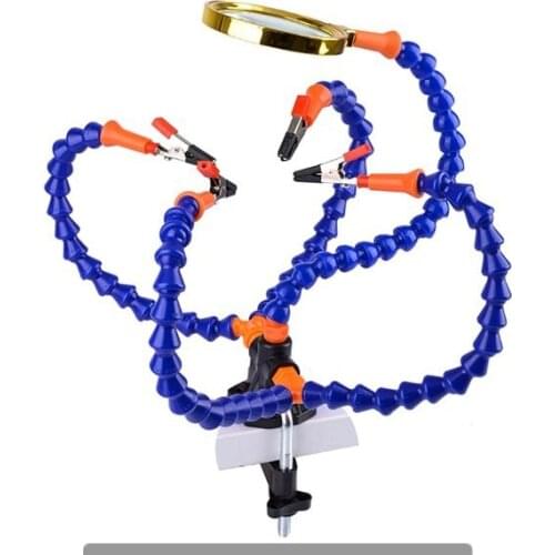 NEWACALOX Desk Clip PCB Soldering Holder 3X Magnifier with LED Light Welding Helping Hand Flexible Arm Soldering Third Hand Tool