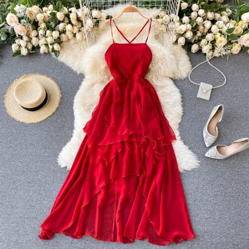 New Women Chiffon Dress Summer Fashion Irregular Evening Party Dresses Ladies Elegant French Beach Dress White Long Robe