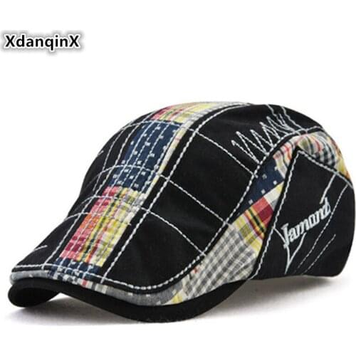 XdanqinX New Mens Cotton Beret Womens Ponytail Embroidery Tongue Cap Adjustable Size Colour Splicing Casual Sports Hip Hop Hat