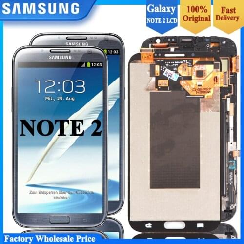 ORIGINAL Super AMOLED LCD For SAMSUNG Galaxy Note 2 N7100 Note2 LCD Display with Frame Button Screen Touch Digitizer Assembly