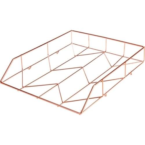Rose Gold File Tray Wire Iron Elegant Letter Size Desk Documents Tray Large Capacity Organizer Bins for Home