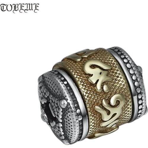 Handmade Real 925 Silver Tibetan Six Words Proverb Bead Pendant Buddhist Vajra Dorje OM Mantra Beads Good Luck Truning Bead