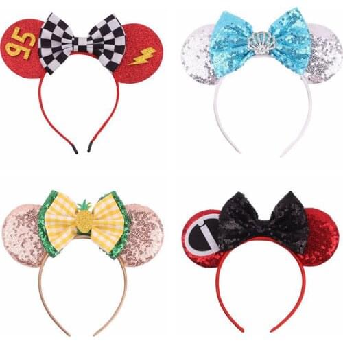 Disney Mickey ear headband sequined bowknot cartoon head buckle Frozen fruit children Mickey headband Kid hair accessories