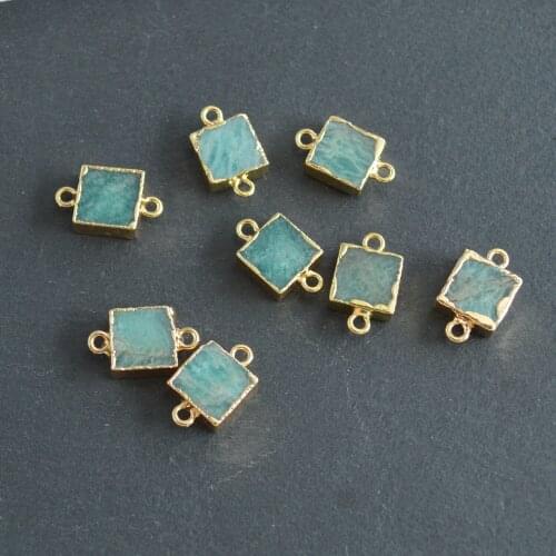 Nature rectangle Amazonite connector with gold electroplated edges-amazonite jewelry charm